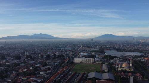 High angle view of city against sky