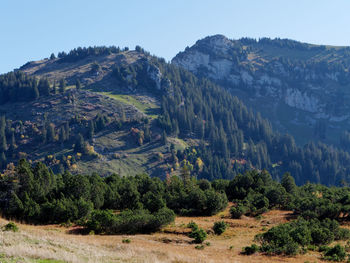 Scenic view of mountains against clear sky