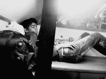 Portrait of boy playing with toy