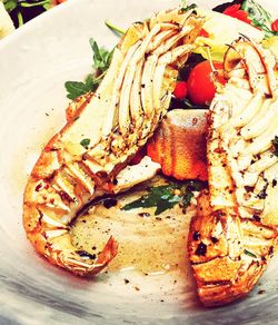 High angle view of food served in plate