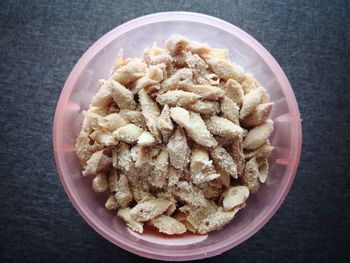 High angle view of breakfast served on table
