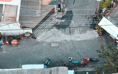High angle view of people on street against buildings
