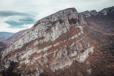 View of rock formations against cloudy sky