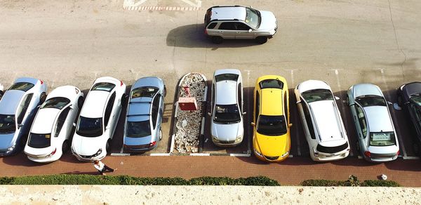 High angle view of cars in parking lot