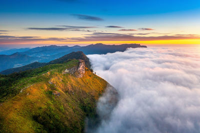 Scenic view of mountain during sunset