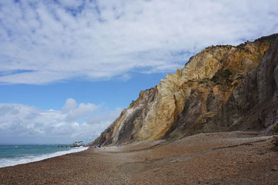 Coloured rock cliffs at alum bay, isle of wight, united kingdom