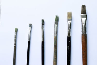 Close-up of paintbrushes against white background