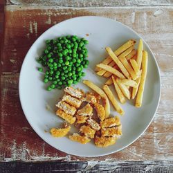 High angle view of food served in plate on table