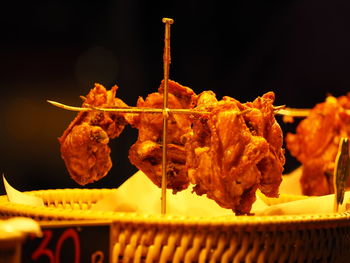 Close-up of meat on barbecue grill