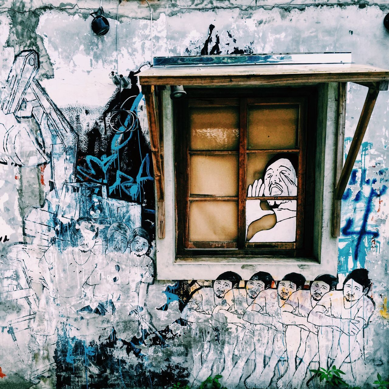 architecture, built structure, abandoned, house, wall - building feature, old, window, damaged, obsolete, deterioration, building exterior, weathered, run-down, door, wall, bad condition, indoors, graffiti, day, closed