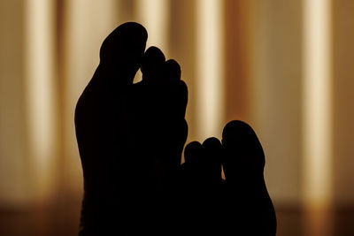 Silhouette woman photographing at home