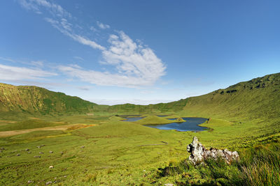 The crater of the volcano of the azorean island of corvo has huge dimensions