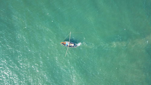 High angle view of boat in the sea