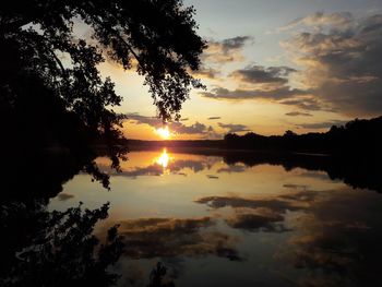 Scenic view of lake against sky during sunset