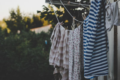 Close-up of clothes drying outdoors