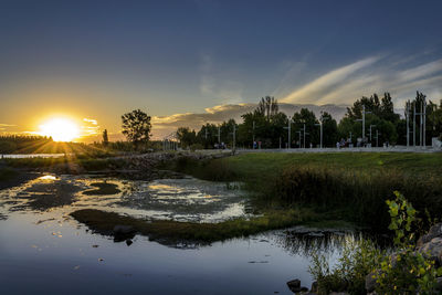 Scenic view of lake against sky during sunset