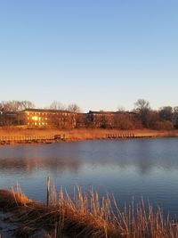 Scenic view of lake against clear sky