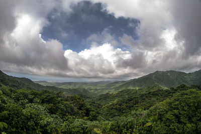 Scenic view of mountains against cloudy sky