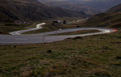 High angle view of road passing through mountains