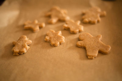 High angle view of cookies on table