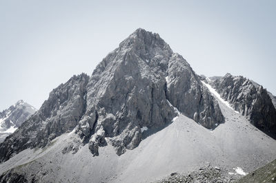 Scenic view of snowcapped mountains against clear sky