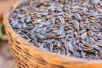 High angle view of wicker basket on table