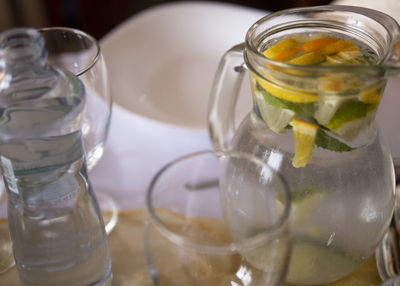 Close-up of drink in glass jar on table