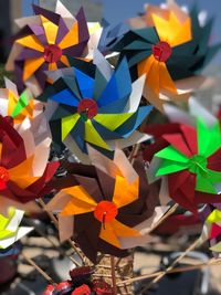 Close-up of multi colored pinwheel toys