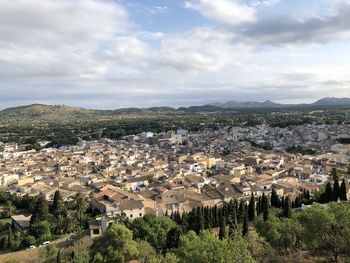 High angle view of townscape against sky