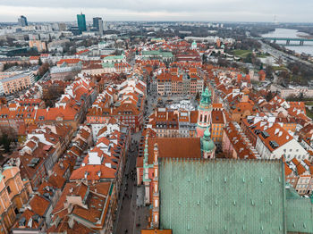 Aerial view of the christmas tree near castle square with column of sigismund