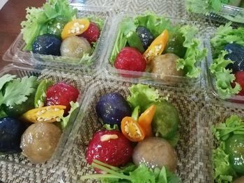 High angle view of fruits in container