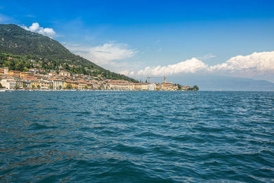 Salo village boat view at lake garda italy 