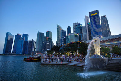 View of modern buildings against clear sky