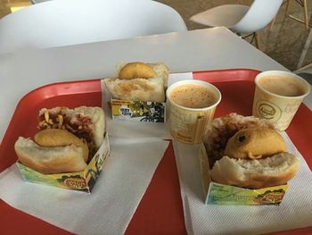 Close-up of served food on table