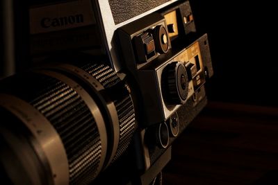 Close-up of camera on table