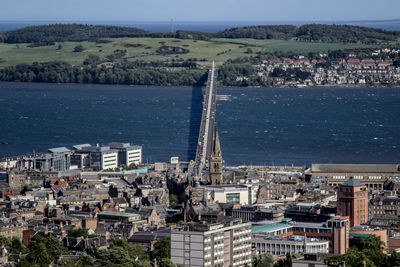 High angle view of buildings in city