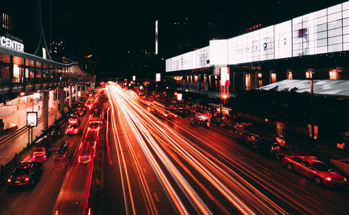 Light trails on city street at night