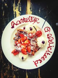 Close-up of dessert served in plate
