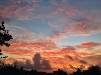 Low angle view of silhouette trees against sky at sunset