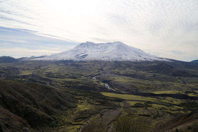 Scenic view of snowcapped mountains against sky