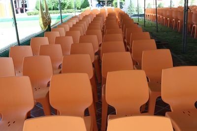 High angle view of empty chairs