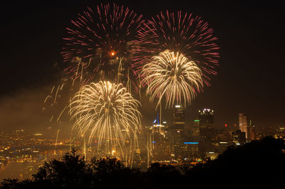 Firework display at night