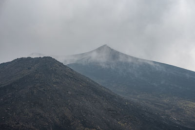 Smoke emitting from mount etna in sky amidst volcanic landscape