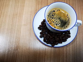 High angle view of coffee on table