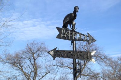 Low angle view of weather vane against sky