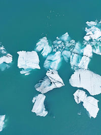 High angle view of snow covered field