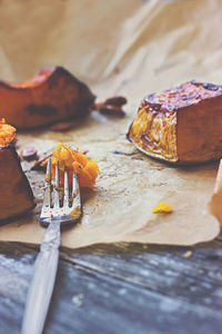 Close-up of pumpkin on table