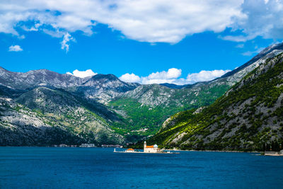 Scenic view of lake against cloudy sky