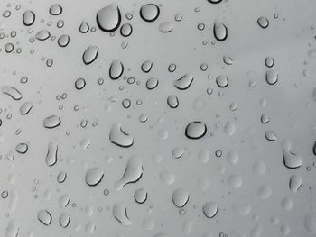 Full frame shot of raindrops on glass window