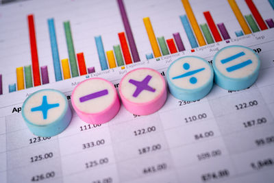 Close-up of coins on table